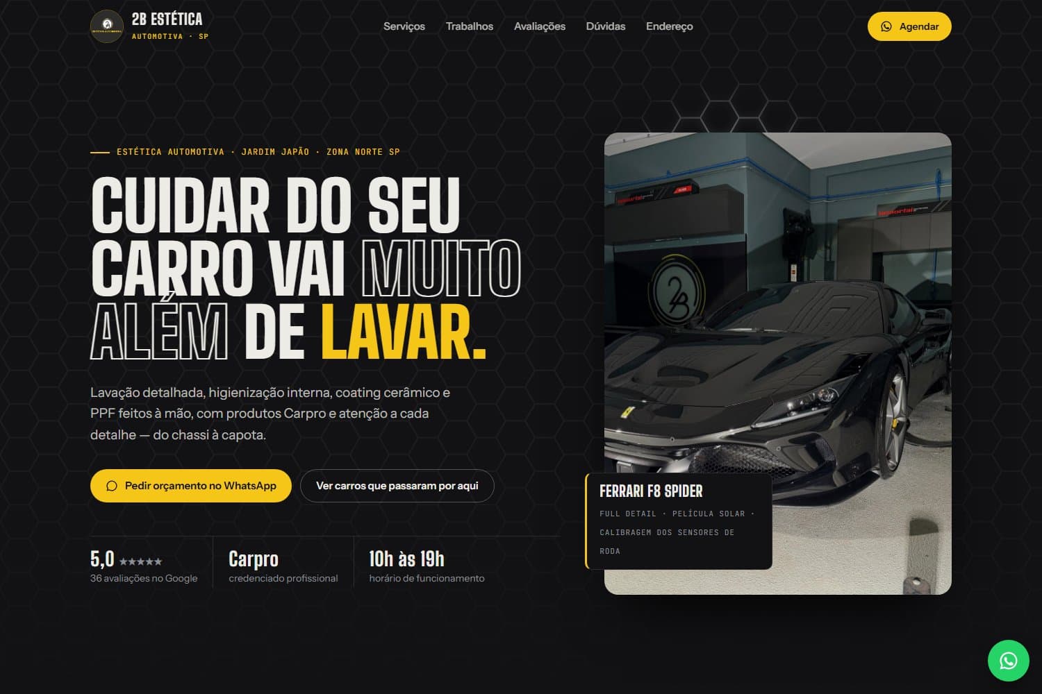 Site da 2B Estética Automotiva, feito pela Morph Code